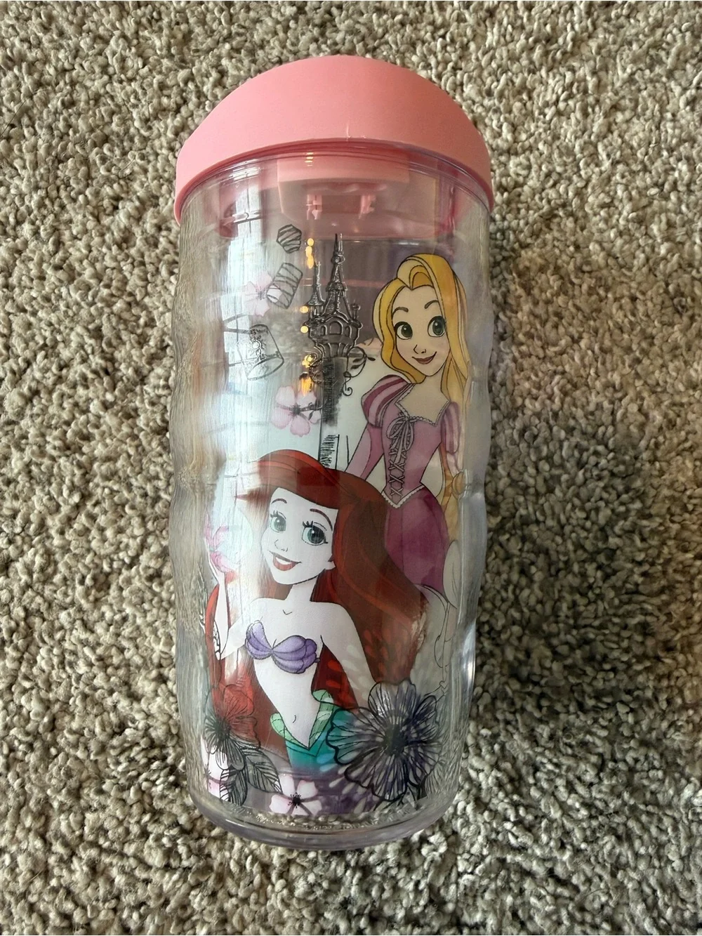 Disney Pink-Lid Clear Tumbler with Ariel & Rapunzel Artwork